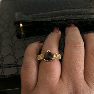 Heart shape smokey quarts and citrine ring silver 925